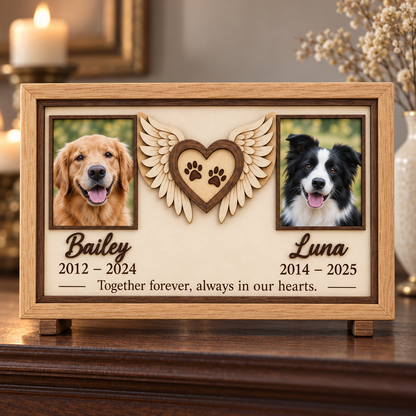 Personalized Memorial Photo Frame for Two Dogs, Custom Wooden Pet Picture Frame, Angel Wings Heart Keepsake, Pet Loss Sympathy Gift be0e93a6-4356-4649-a1e1-4b995bbecf63-Angel-Wings-Pet-Memorial-Shadowbox-1.png
