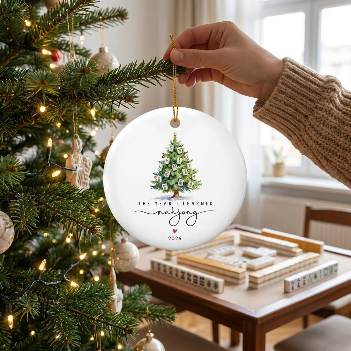 The Year I Learned Mahjong - Custom Mahjong Ornament Funny Mahjong Group Gift, Christmas Gift For Mahjong Club 2026, Merry Mahjong Chinoiserie be118113-aa06-4518-9d8e-63120d66b39a-2.jpg