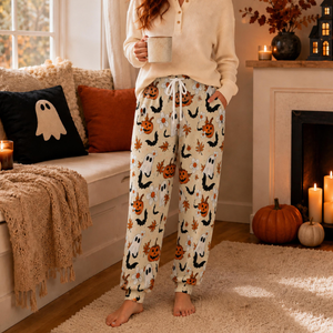 Ghost Pumpkin Halloween Pajama Pants, Women's Wide Leg Pajama Pants, Cute Spooky Lounge Pants, Fall Sleepwear, Halloween Gift for Her be282b8b-ec4a-457d-9163-f0607678cbf7-4.png