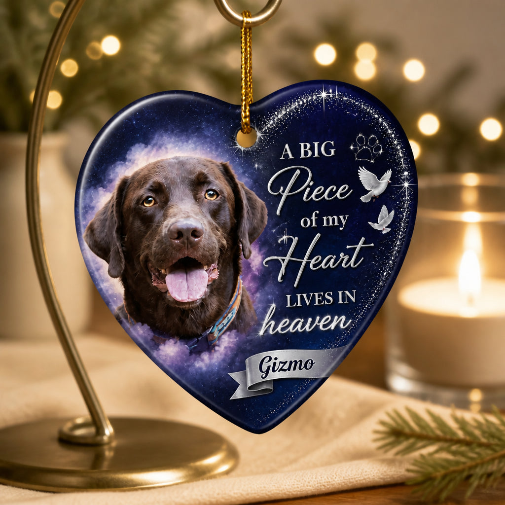 Pet Memorial Heart Ornament – Photo + Name – A Big Piece of My Heart Lives In Heaven - Personalized Shape Ornament be4a9029-144f-493a-801a-a1bf497354a3.jpg