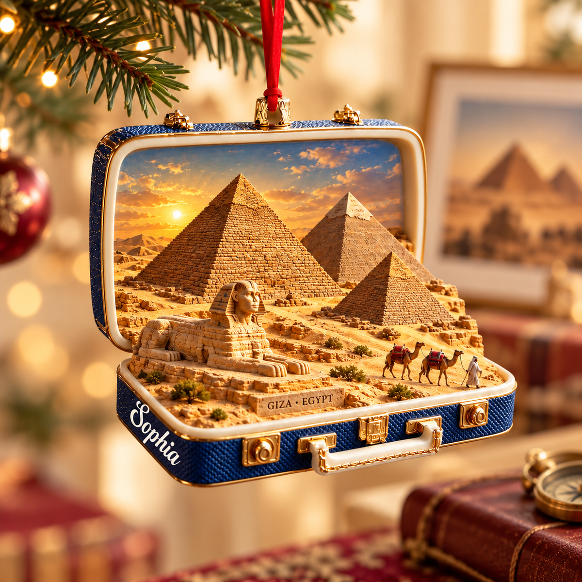 Personalized 3D Giza Pyramids Suitcase Christmas Ornament – Giza Egypt Travel Souvenir & Gift for Egypt Lovers be73cdc0-01b8-4620-9965-4b4265472a34-Hanging-Giza-Pyramid-Suitcase-Ornament-1.png