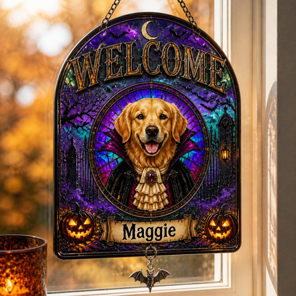 Halloween Pet Vampire Welcome Garden Flag - Personalized 1 Layered Suncatcher with Charm be982306-320e-494c-9668-471abee32740.jpg