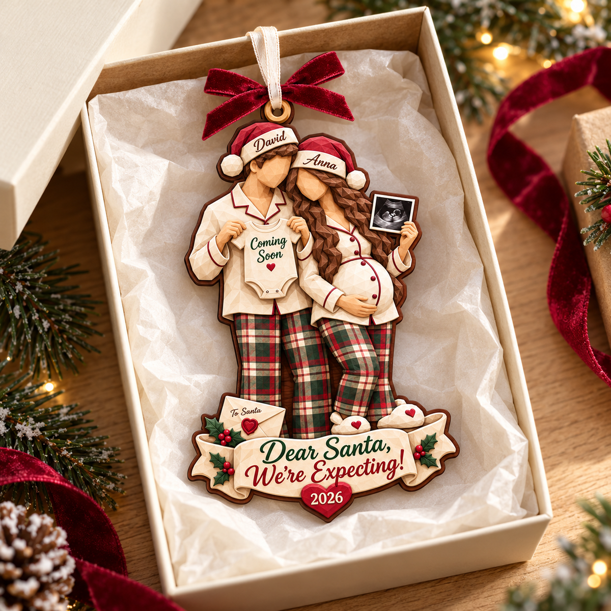 Personalized Pregnancy Announcement Christmas Ornament 2026 – Dear Santa We’re Expecting, Custom Couple Names, Gift for Parents to Be beabff5b-8b33-455e-b44b-88ad5fe2bb84-Festive-pregnancy-announcement-ornament-in-gift-box-2.png