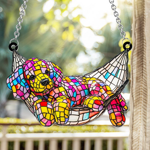 Stained Glass Chilling Dog - Personalized Dog Window Hanging Suncatcher Stained Glass Ornament Gift Dog Lovers Housewarming Gift