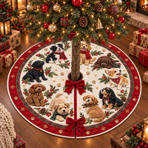 Quilted Puppy Christmas Tree Skirt – Festive Dog Design with Red Plaid Border, Cozy Christmas Tree Base Cover for Dog Lovers beccc5dd-1377-4731-be9f-4cad61288196-1.jpg
