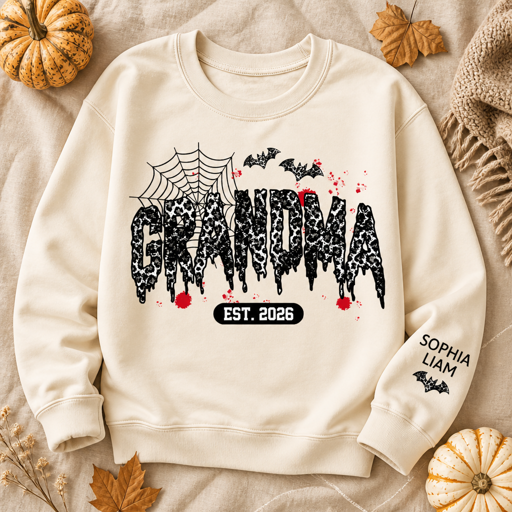 Spooky Grandma Est. Year & Grandkids Names Sweatshirt - Personalized Sweatshirt beda6764-cb96-44f1-835f-59294cd50db3.png