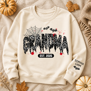 Spooky Grandma Est. Year & Grandkids Names Sweatshirt - Personalized Sweatshirt beda6764-cb96-44f1-835f-59294cd50db3.png