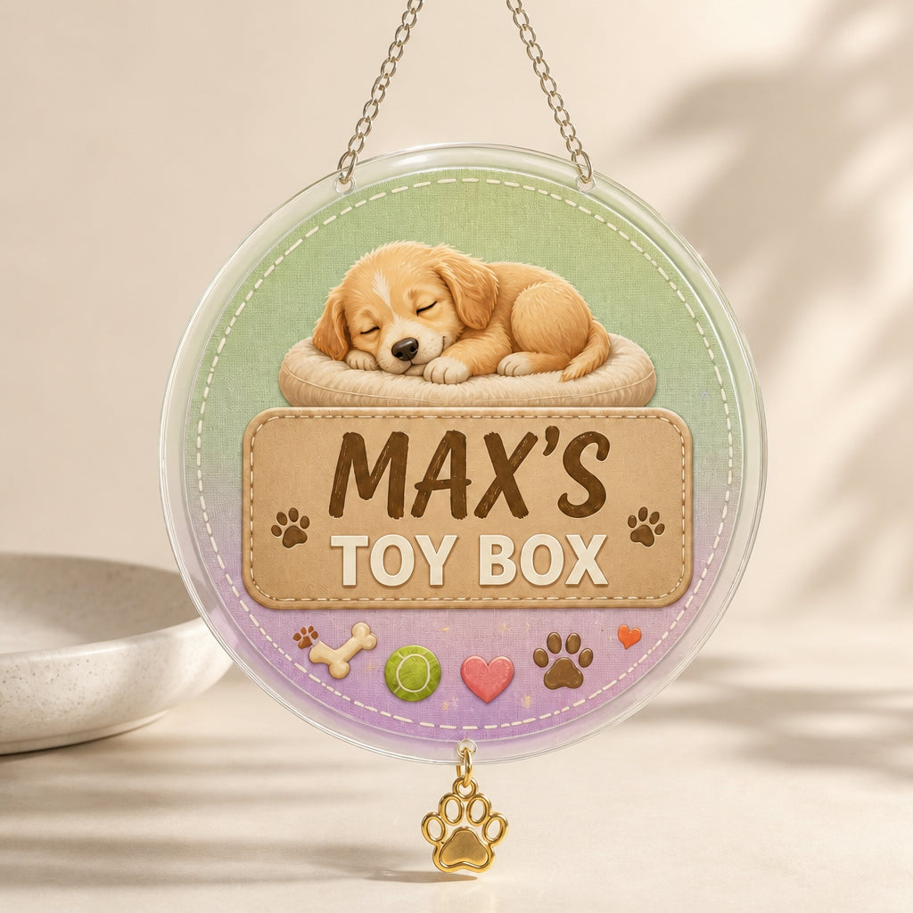 Personalized Pet Toy Storage Bin — Name's Toy Box - Personalized 1 Layered Suncatcher with Charm beda728f-e046-471c-a02f-99833e7e258b.jpg