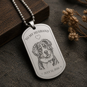 To My Husband Pet Portrait Engraved Dog Tag - Personalized Engraved Dog Tag bee793f9-f659-4d3e-af65-5e1f3fcaafe1.jpg