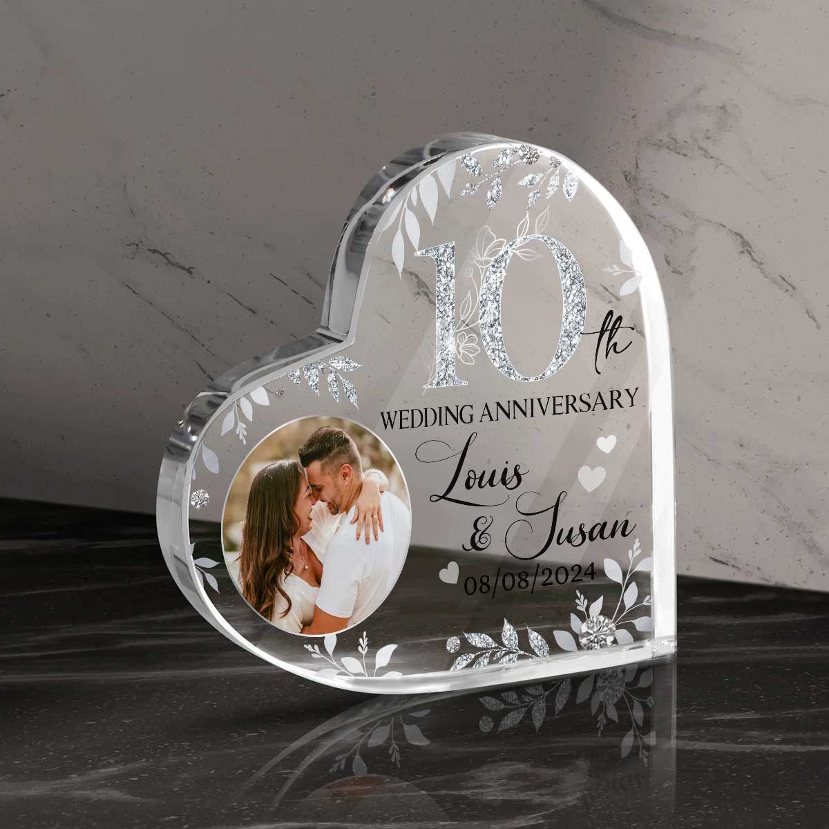 10th Anniversary Acrylic Heart Plaque, Personalized 10th Anniversary Gift, 10th Wedding Anniversary Gift for Husband Wife, Aluminum Anniversary Gift