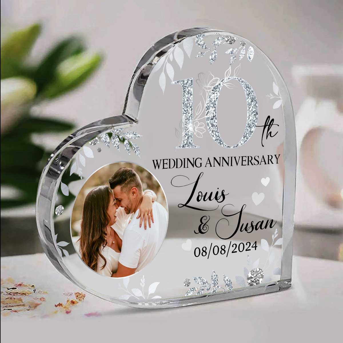 10th Anniversary Acrylic Heart Plaque, Personalized 10th Anniversary Gift, 10th Wedding Anniversary Gift for Husband Wife, Aluminum Anniversary Gift