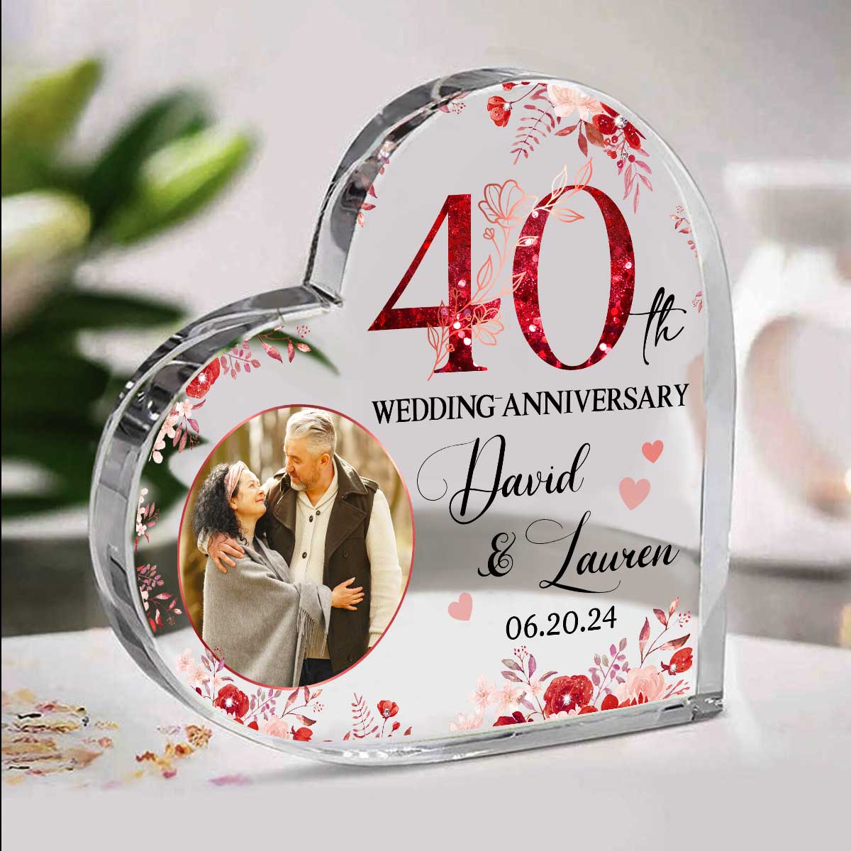 40th Wedding Anniversary Heart Acrylic Plaque, Personalized 40th Anniversary Gift For Parents, Ruby Anniversary Presents, 40 Year Anniversary Gifts