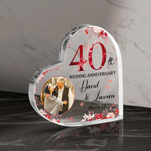 40th Wedding Anniversary Heart Acrylic Plaque, Personalized 40th Anniversary Gift For Parents, Ruby Anniversary Presents, 40 Year Anniversary Gifts
