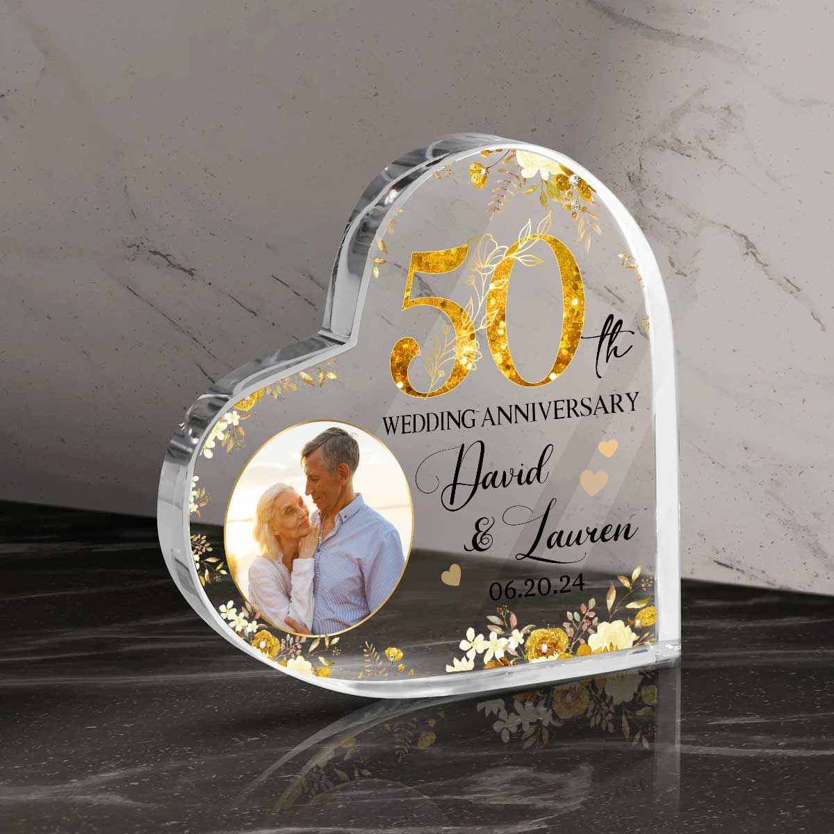 50th Wedding Anniversary Acrylic Heart Plaque, 50th Wedding Anniversary Gifts For Parents, Personalized Golden Anniversary Gifts