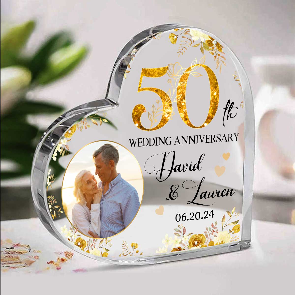 50th Wedding Anniversary Acrylic Heart Plaque, 50th Wedding Anniversary Gifts For Parents, Personalized Golden Anniversary Gifts