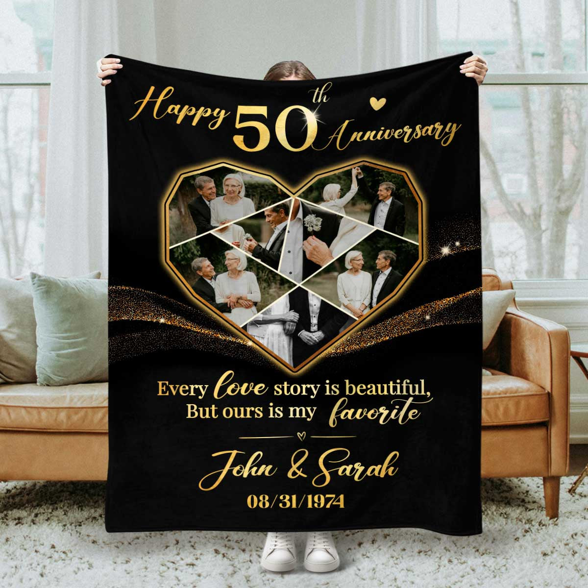 50th Wedding Anniversary Blanket, Personalized Golden Wedding Anniversary Gift, 50th Anniversary Gift For Wife Husband