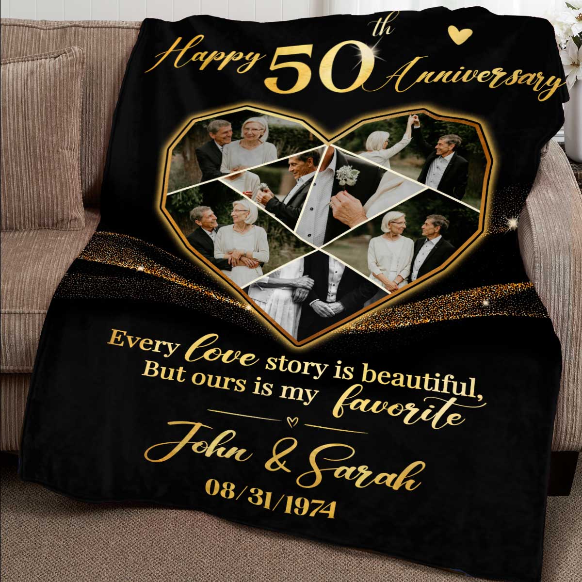 50th Wedding Anniversary Blanket, Personalized Golden Wedding Anniversary Gift, 50th Anniversary Gift For Wife Husband