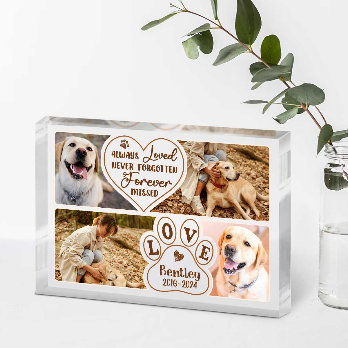 Custom Pet Loss Acrylic Photo Block, Always Loved Never Forgotten Forever Missed Dog Memorial Plaque, Pet Loss Gift, Dog Sympathy Gifts