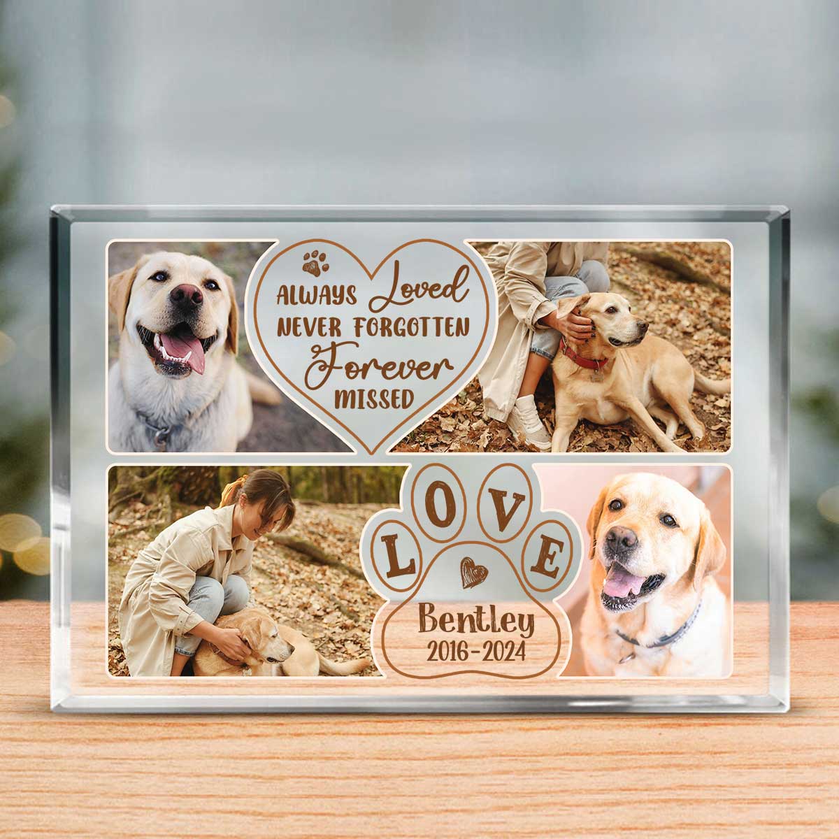 Custom Pet Loss Acrylic Photo Block, Always Loved Never Forgotten Forever Missed Dog Memorial Plaque, Pet Loss Gift, Dog Sympathy Gifts