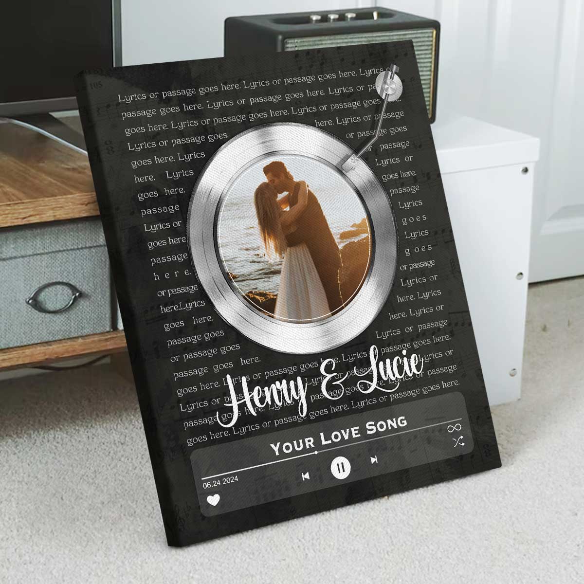 Custom Wedding Photo With Song Lyrics Canvas, Vinyl Record Song Lyrics Print For Him Her, First Dance Gifts, Personalized Wedding Valentines Gift