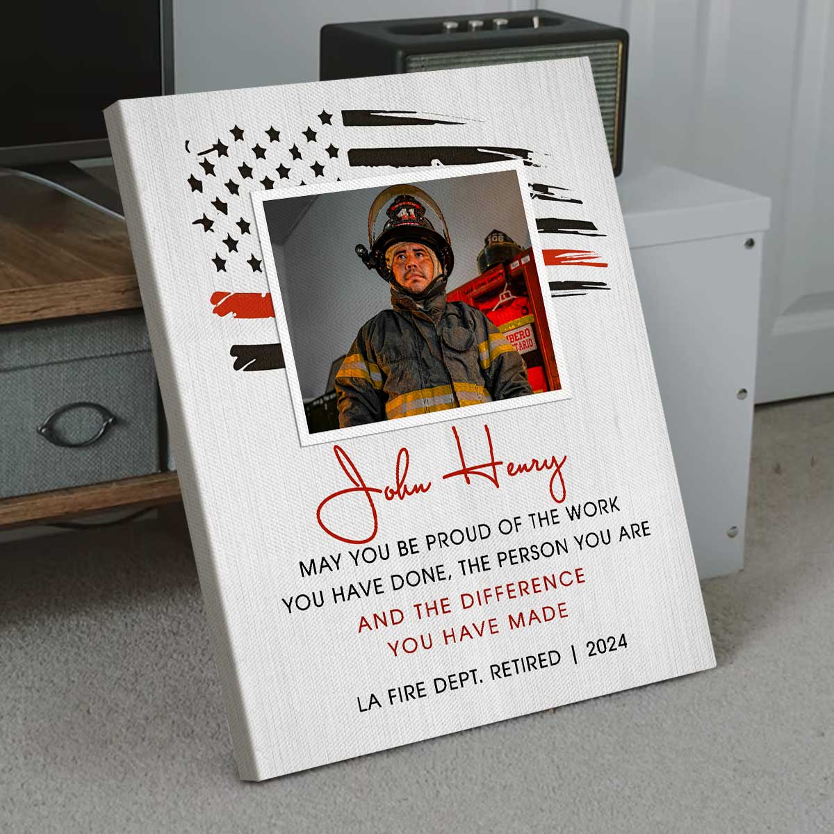 Firefighter Retirement Custom Picture Canvas, Retired Firefighter Gifts For Men, Fireman Thank You Gift, Fire Chief Retirement Gifts