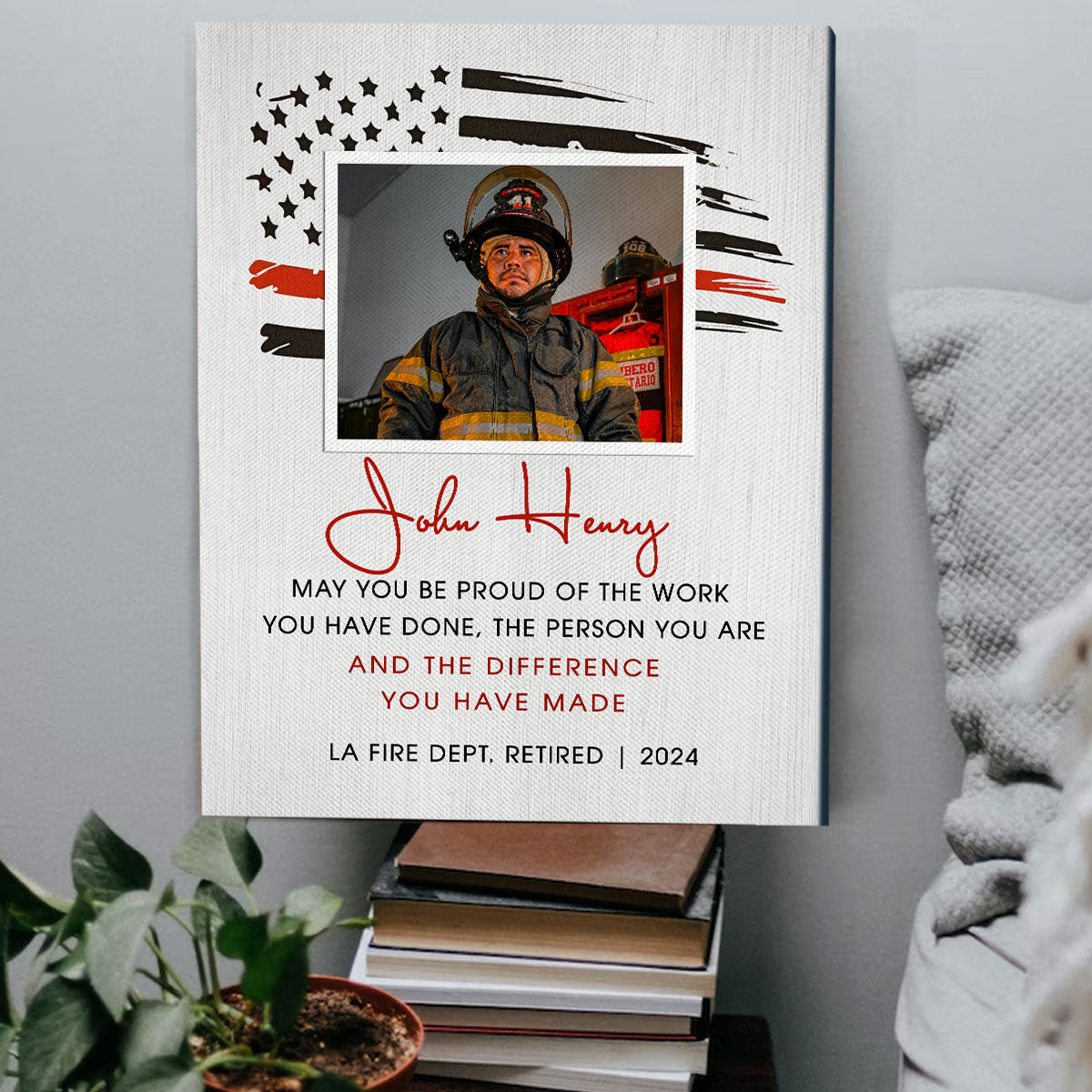 Firefighter Retirement Custom Picture Canvas, Retired Firefighter Gifts For Men, Fireman Thank You Gift, Fire Chief Retirement Gifts