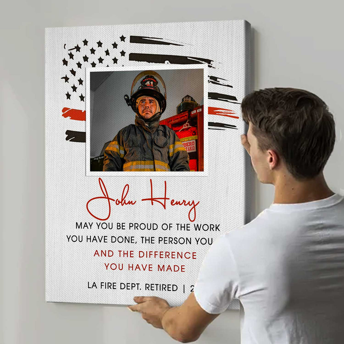 Firefighter Retirement Custom Picture Canvas, Retired Firefighter Gifts For Men, Fireman Thank You Gift, Fire Chief Retirement Gifts