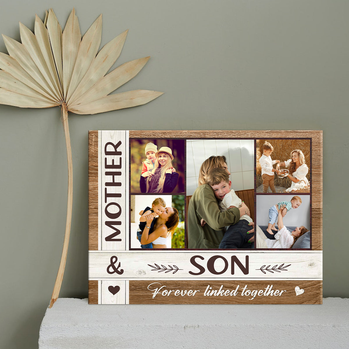 Mother And Son Custom Photo Collage Canvas, Mother's Day Gift From Son To Mom, Personalized Son To Mother Gifts, Mother & Son Forever Linked Together