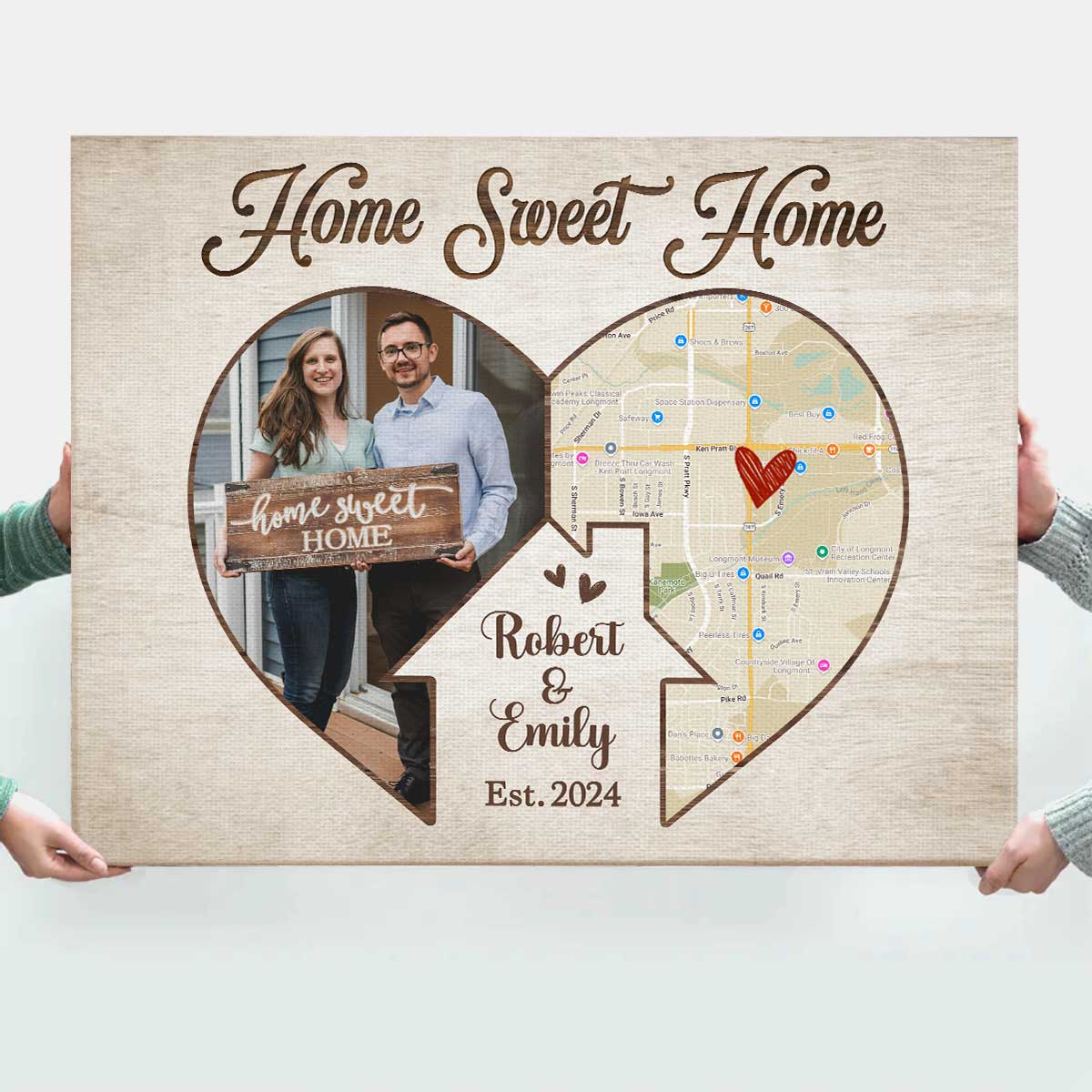 Our First Home Custom Map Canvas, Gift for First Home Couple, Personalised Housewarming Gift, New Home Owners Custom Gift, Realtor Closing Gift