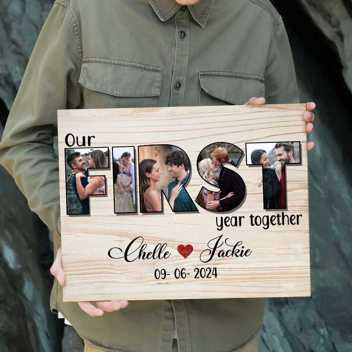 Our First Year Together Personalized Photo Collage Canvas, One Year Anniversary Gifts for Boyfriend, 1st Anniversary Gift for Husband