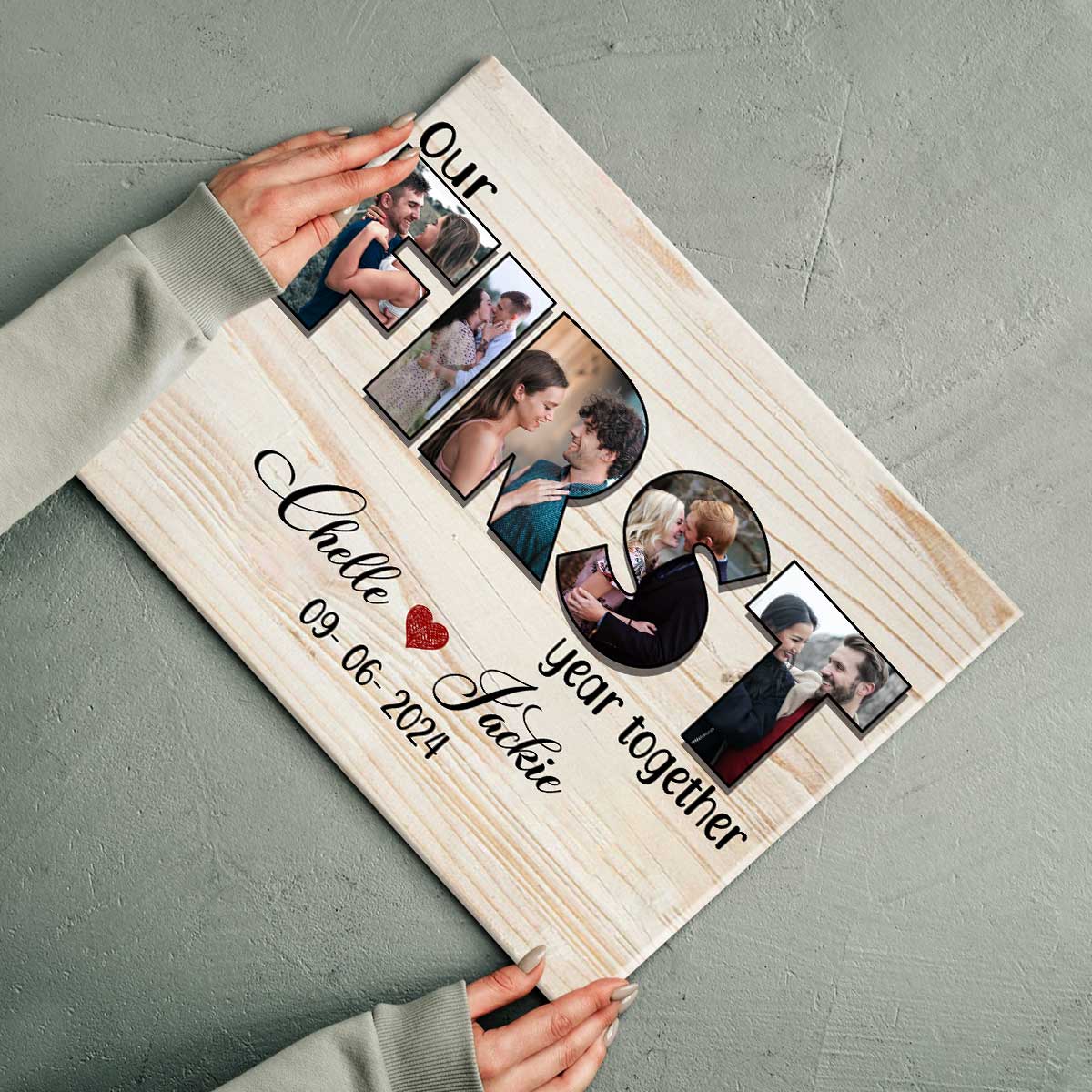 Our First Year Together Personalized Photo Collage Canvas, One Year Anniversary Gifts for Boyfriend, 1st Anniversary Gift for Husband