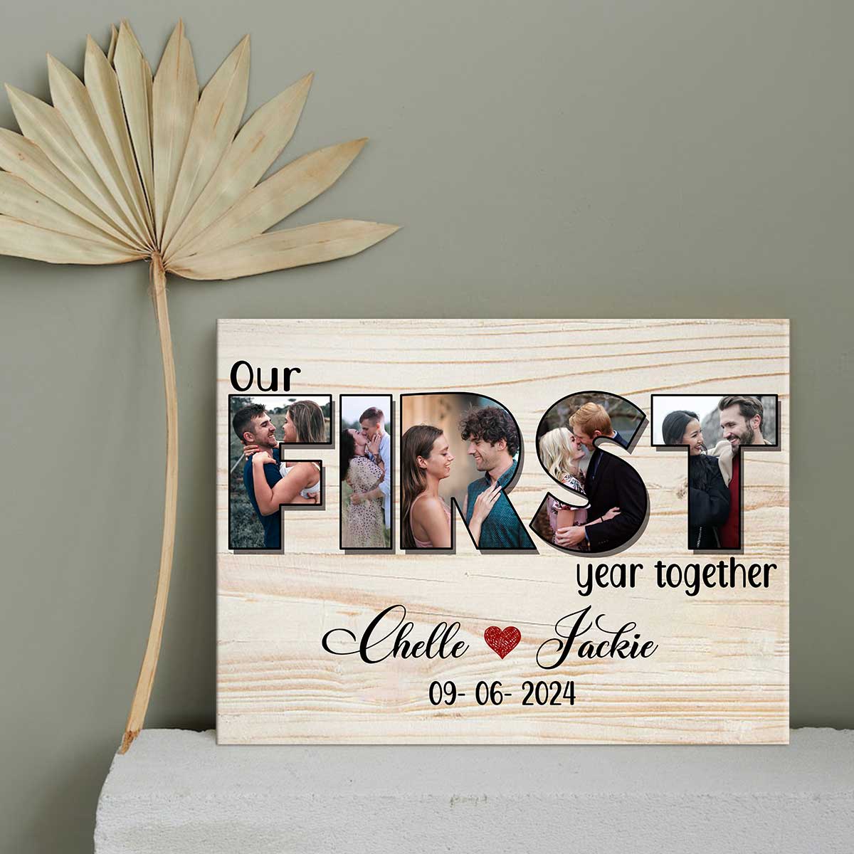 Our First Year Together Personalized Photo Collage Canvas, One Year Anniversary Gifts for Boyfriend, 1st Anniversary Gift for Husband