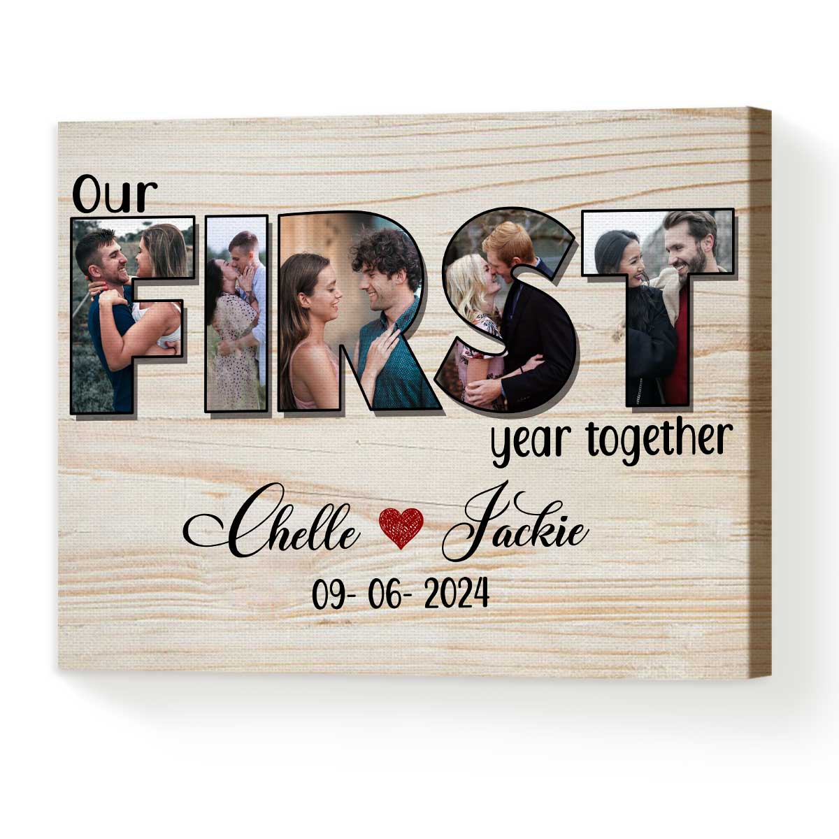 Our First Year Together Personalized Photo Collage Canvas, One Year Anniversary Gifts for Boyfriend, 1st Anniversary Gift for Husband