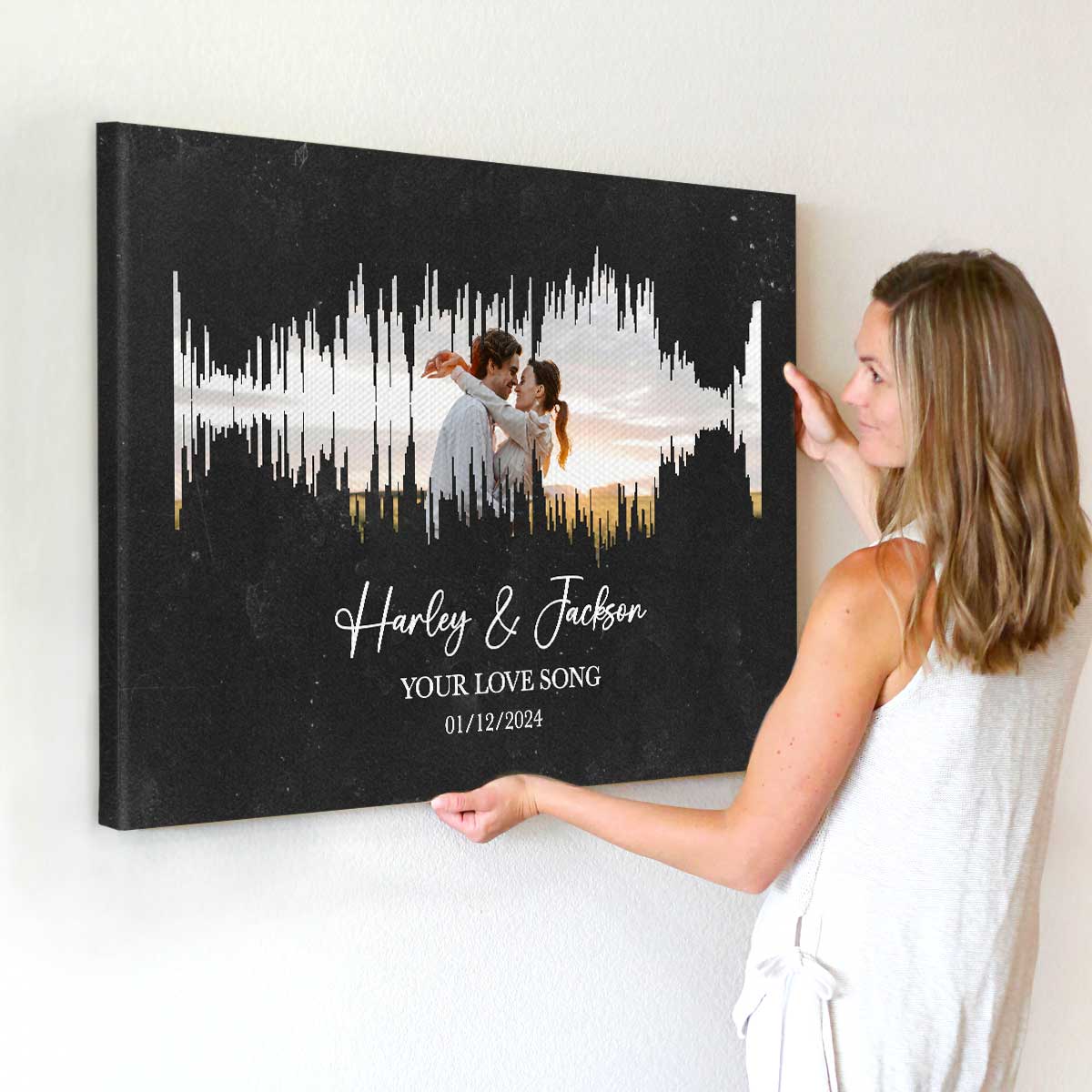 Personalized First Dance Sound Wave Photo Print, Custom Sound Wave With Photo Canvas, Gift For Newlyweds, Valentines Gift For Couple