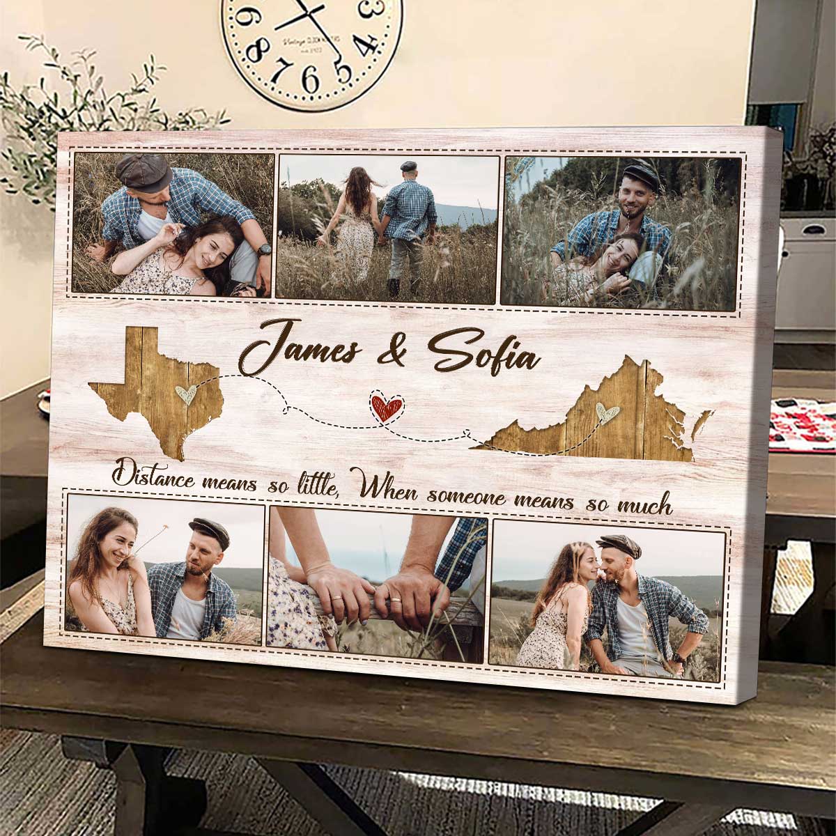 Personalized Valentines Gifts For Long Distance Couples, Custom Two Map Linked Love Canvas, Long Distance Relationship Gift, Going Away Couple Gift