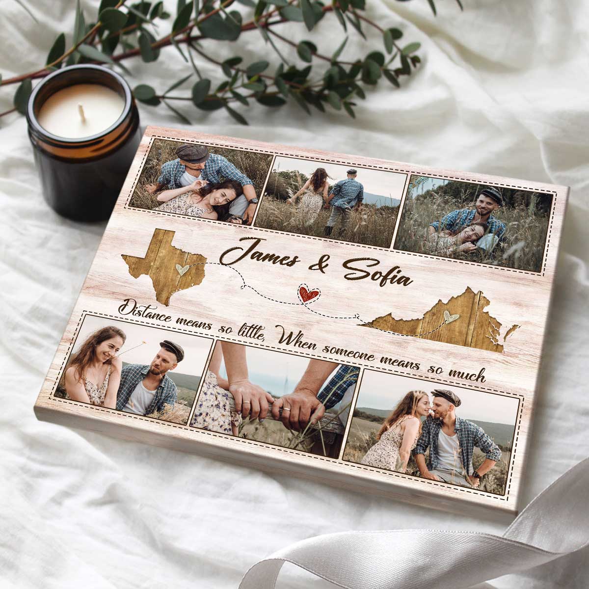 Personalized Valentines Gifts For Long Distance Couples, Custom Two Map Linked Love Canvas, Long Distance Relationship Gift, Going Away Couple Gift