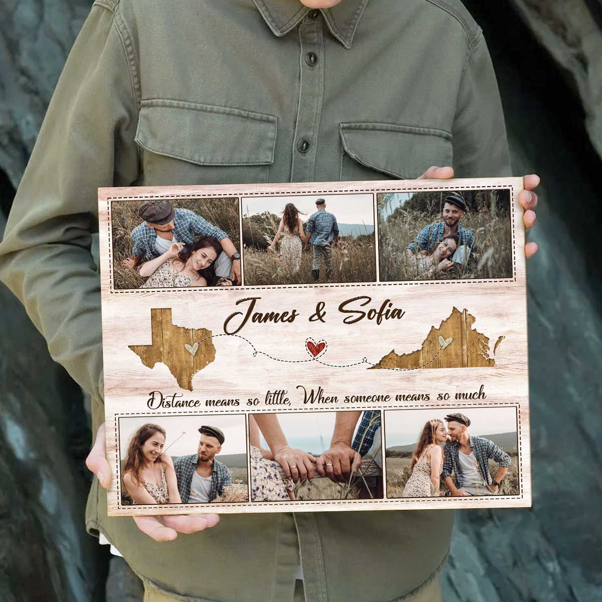 Personalized Valentines Gifts For Long Distance Couples, Custom Two Map Linked Love Canvas, Long Distance Relationship Gift, Going Away Couple Gift