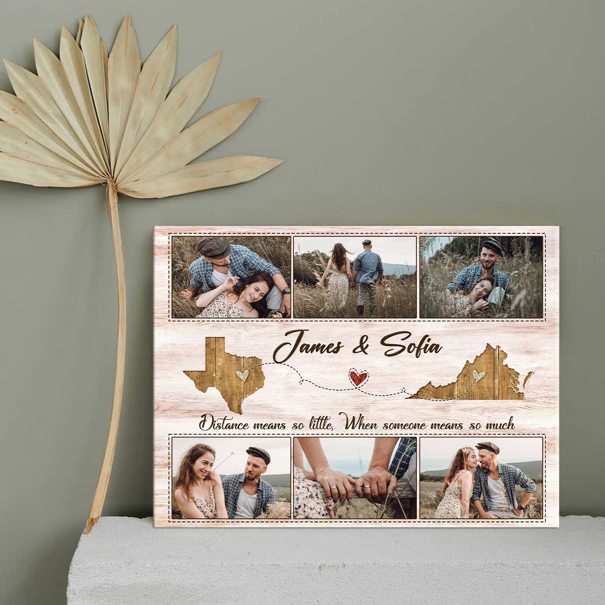 Personalized Valentines Gifts For Long Distance Couples, Custom Two Map Linked Love Canvas, Long Distance Relationship Gift, Going Away Couple Gift
