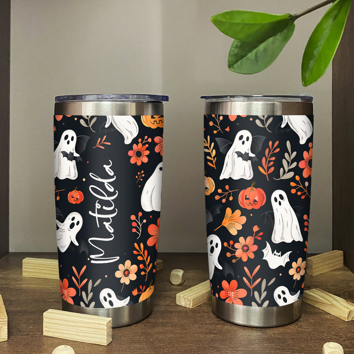 Personalized Halloween Ghost Tumbler, Spooky Ghost Travel Cup, Custom Halloween Tumbler, Halloween Gift for Her, Halloween Party Gift