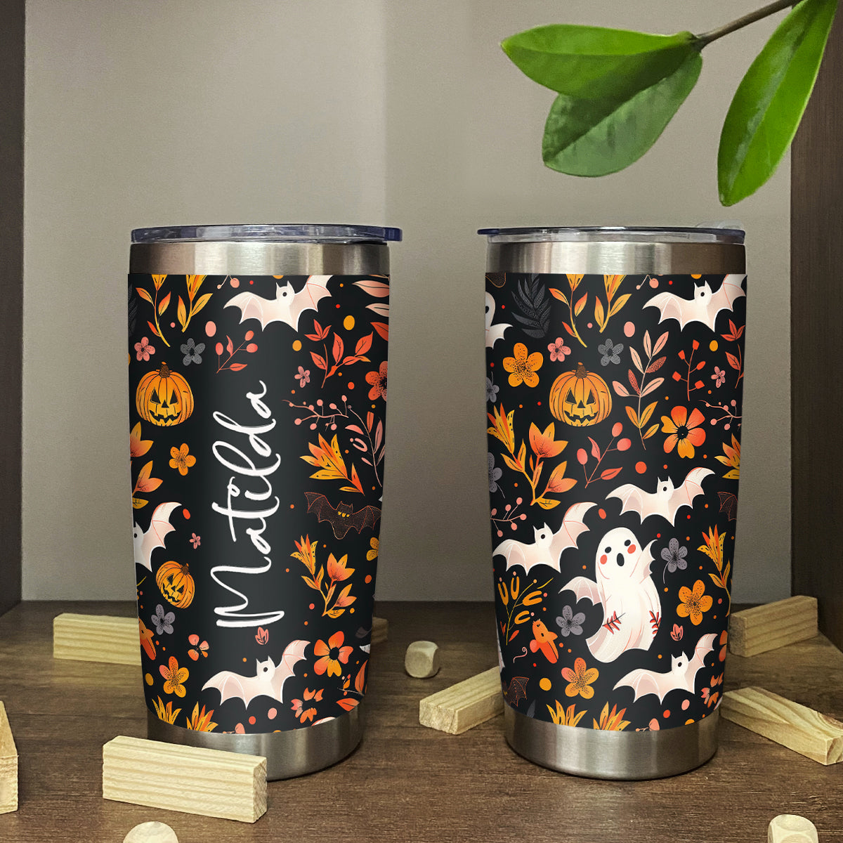 Personalized Halloween Ghost Tumbler, Spooky Ghost Travel Cup, Custom Halloween Tumbler, Halloween Gift for Her, Halloween Party Gift