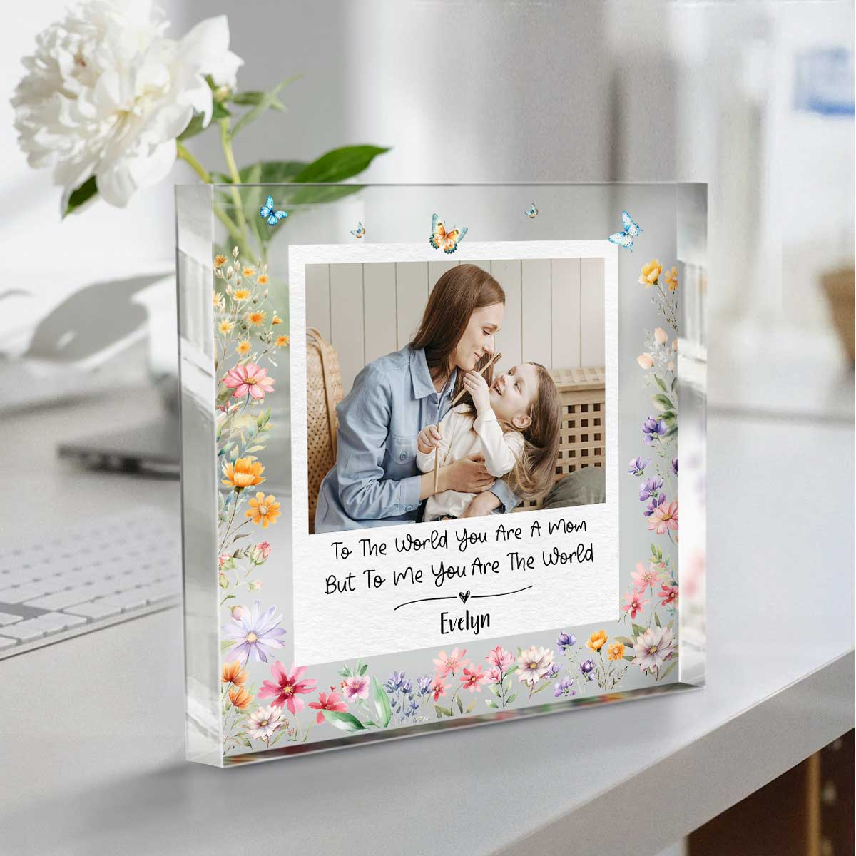 Personalized Mom Acrylic Plaque Custom Photo Gift for Mom, Floral Polaroid Keepsake, Mother s Day Gift For Mom From Daughter