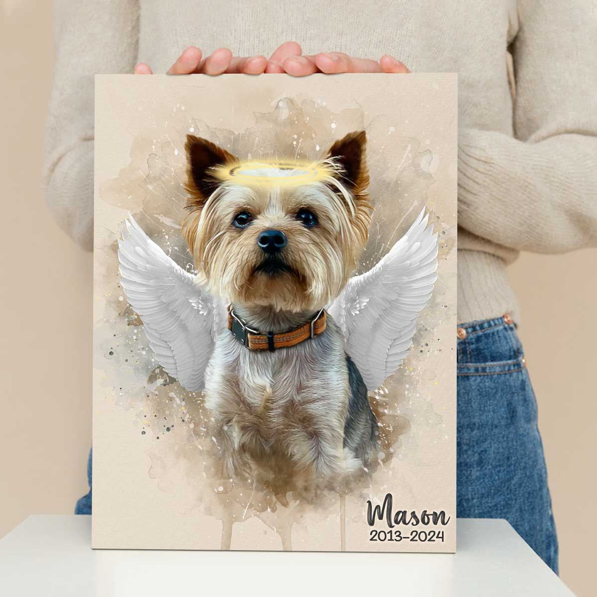 Pet Loss Memorial Portrait with Angel Wings and Halo Canvas, Deceased Pet Gift, Dog Painting Custom From Photo, Personalized Dog Memorial Gifts