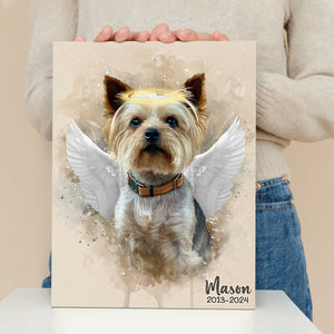 Pet Loss Memorial Portrait with Angel Wings and Halo Canvas, Deceased Pet Gift, Dog Painting Custom From Photo, Personalized Dog Memorial Gifts