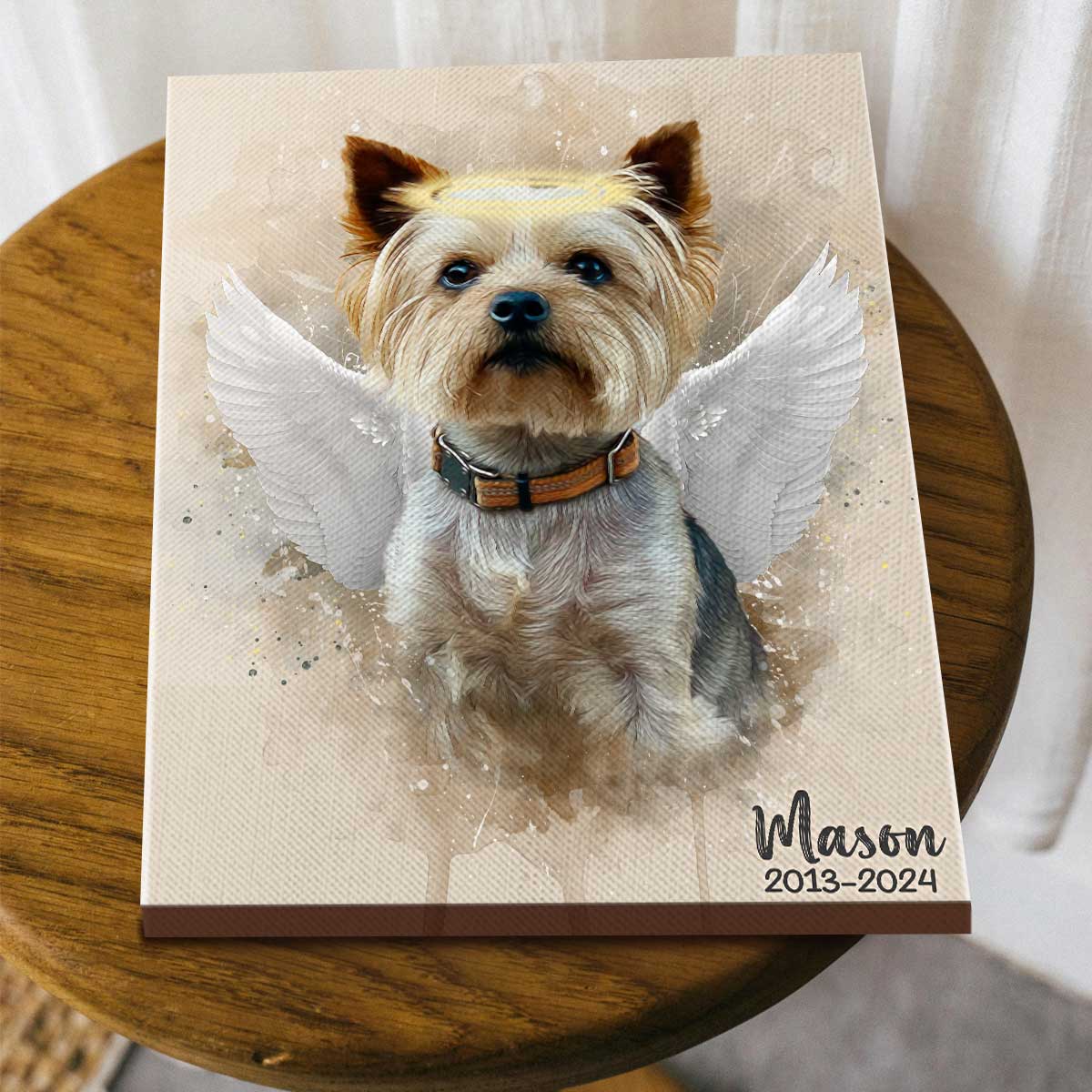 Pet Loss Memorial Portrait with Angel Wings and Halo Canvas, Deceased Pet Gift, Dog Painting Custom From Photo, Personalized Dog Memorial Gifts