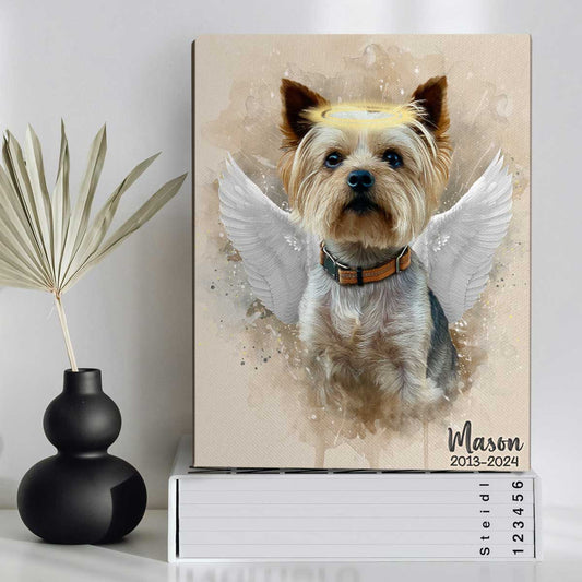 Pet Loss Memorial Portrait with Angel Wings and Halo Canvas, Deceased Pet Gift, Dog Painting Custom From Photo, Personalized Dog Memorial Gifts