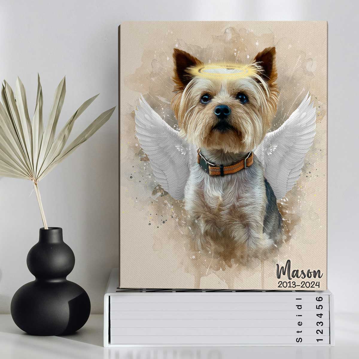 Pet Loss Memorial Portrait with Angel Wings and Halo Canvas, Deceased Pet Gift, Dog Painting Custom From Photo, Personalized Dog Memorial Gifts