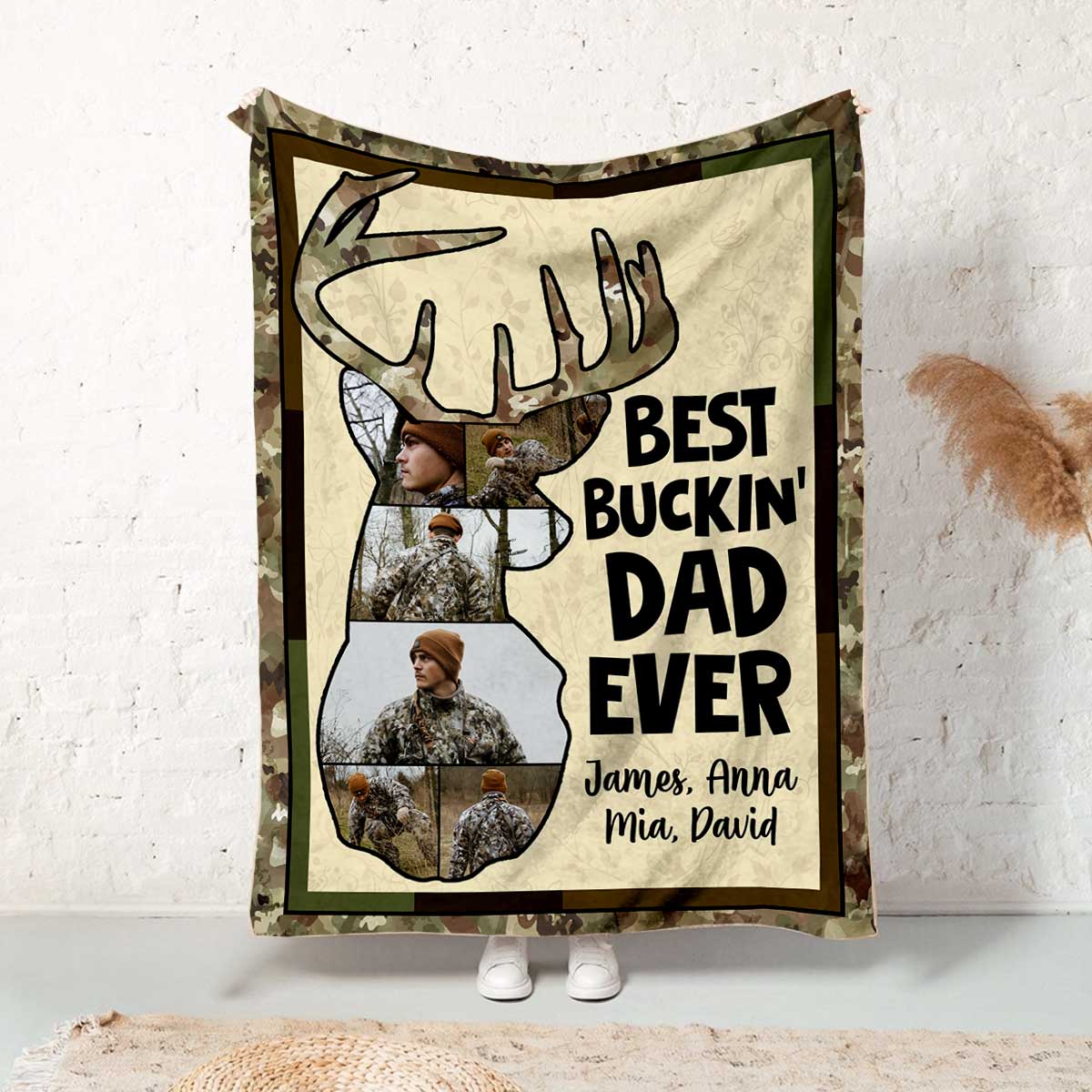 Best Buckin Dad Ever Personalized Blanket, Father s Day Gifts For Hunting Dads, Deer Hunting Dad Photo Gift