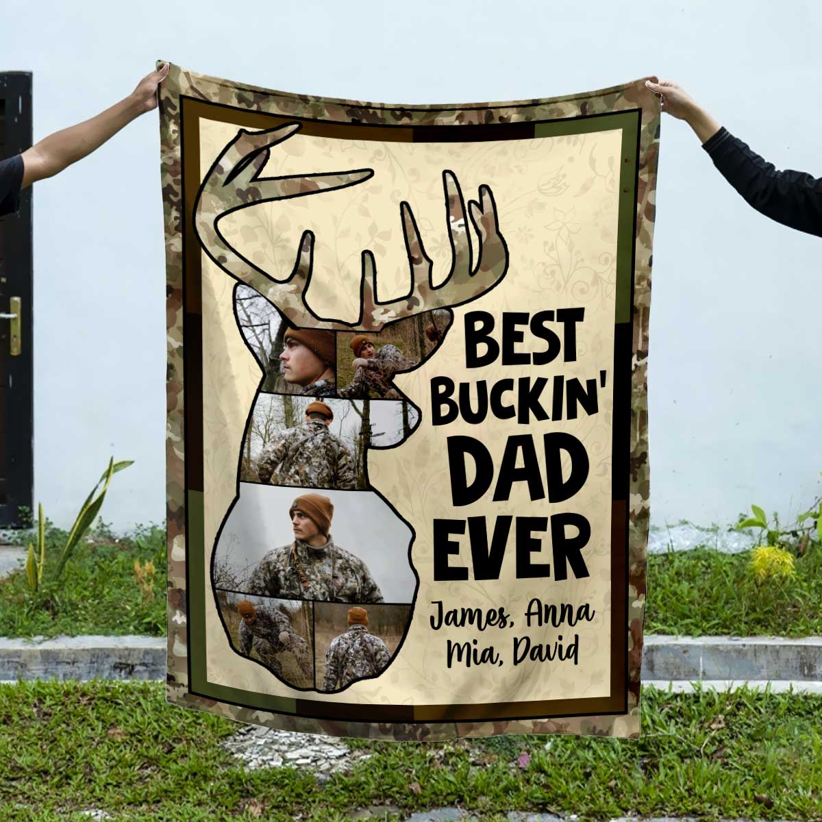 Best Buckin Dad Ever Personalized Blanket, Father s Day Gifts For Hunting Dads, Deer Hunting Dad Photo Gift