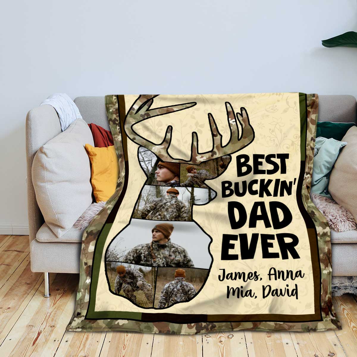 Best Buckin Dad Ever Personalized Blanket, Father s Day Gifts For Hunting Dads, Deer Hunting Dad Photo Gift