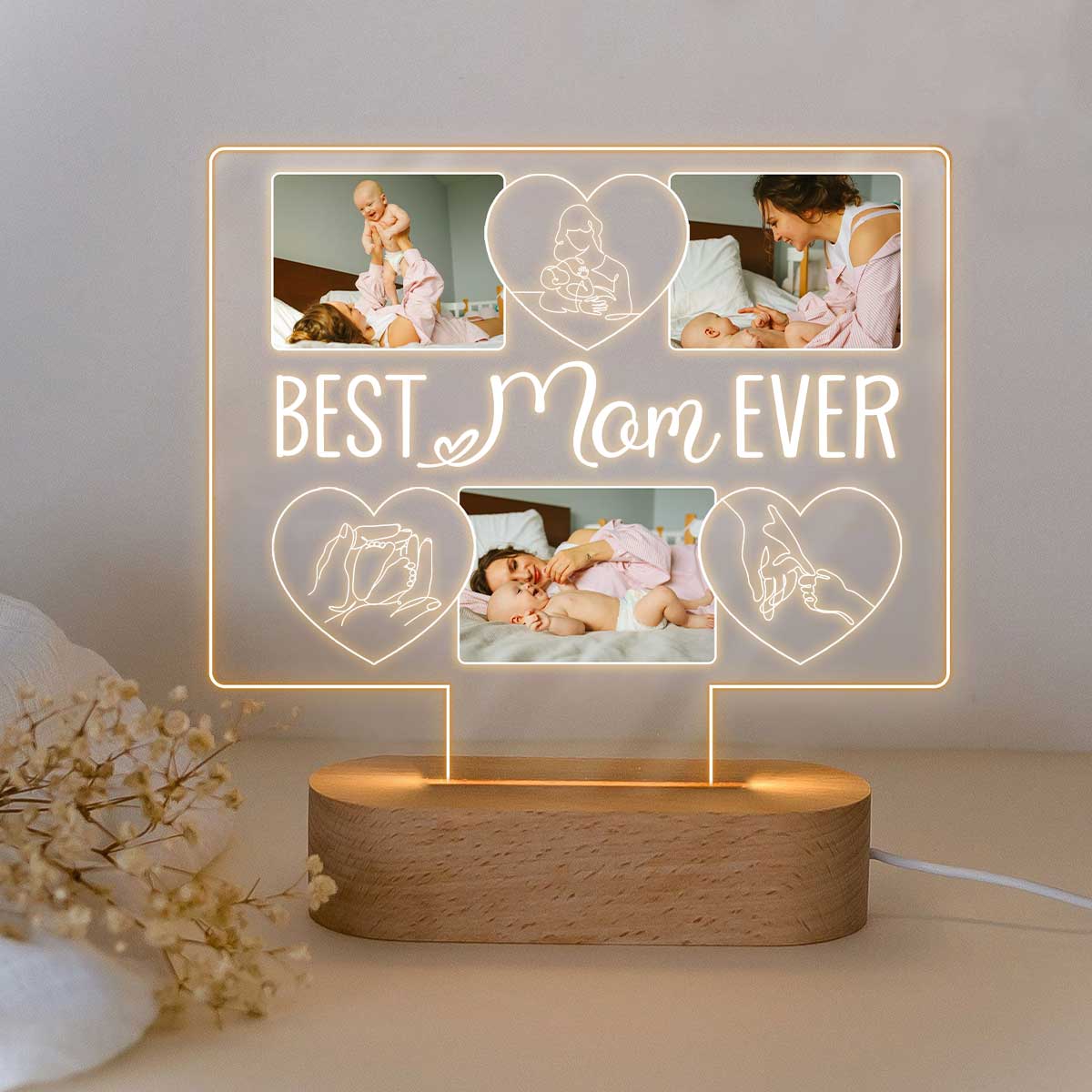 Best Mom Ever Custom Photo Led Night Light, Creative Mother s Day Gifts For Mom, Personalized Useful Gifts For Mom Birthday
